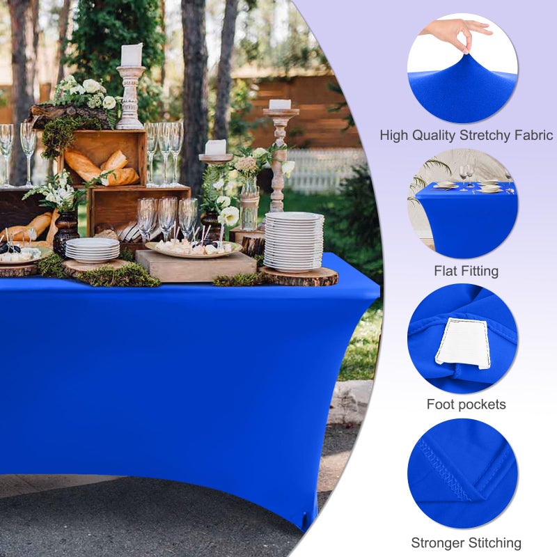 ABCCANOPY 6 FT Royal Blue Spandex Table Cover Stretch Fitted Wrinkle Resistant Tablecloth Reuse for Rectangular Folding Table Patry Event Wedding Banquet Protector - Image 2